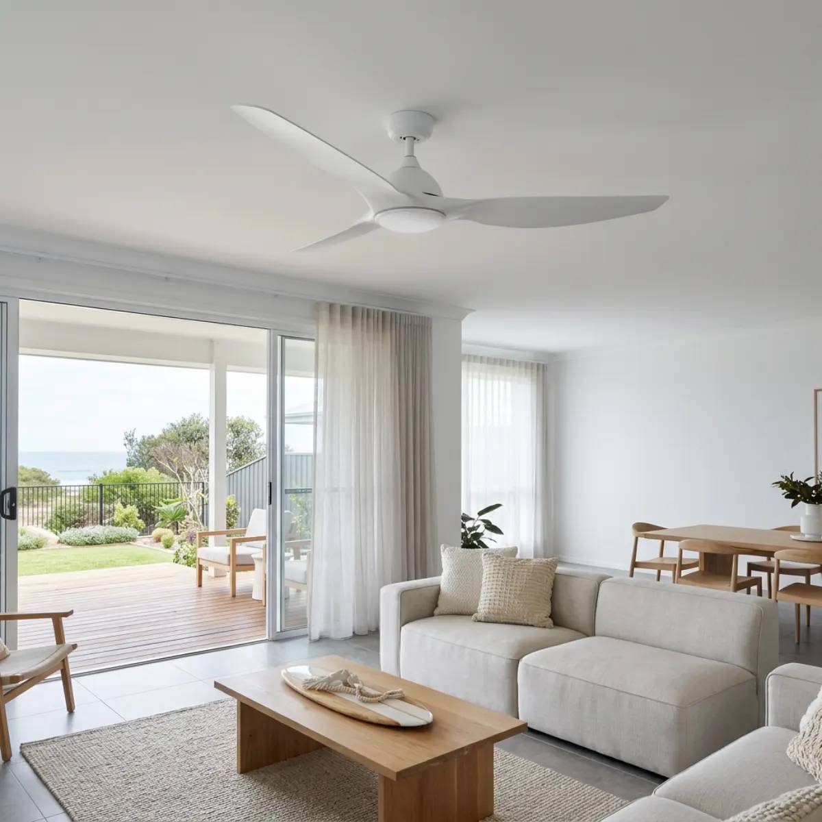 A new ceiling fan installed in a living room